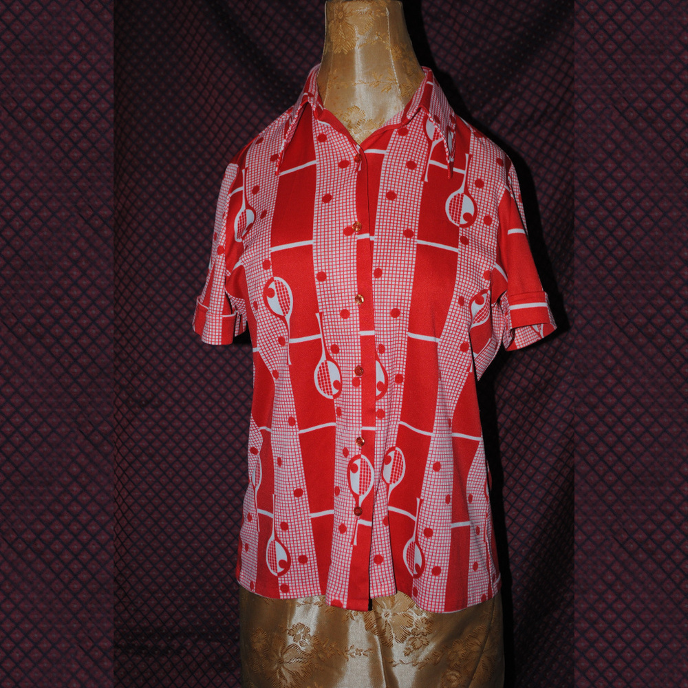 Vintage 1970s TRISSI Button Shirt - Tennis Racquet